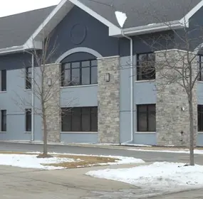 Painted two-storey office building exterior
